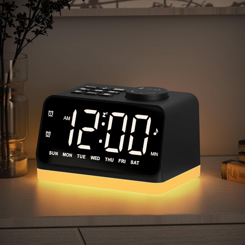 Jall Digital Alarm Clock with FM Radio for Bedroom, 8 Colors Night Light with 2 Charging Port, Sleep Sound Machines with Timer, Dual Alarm, Loud Alarm and Easy to Use for Seniors and Kids as Gift - Image 1